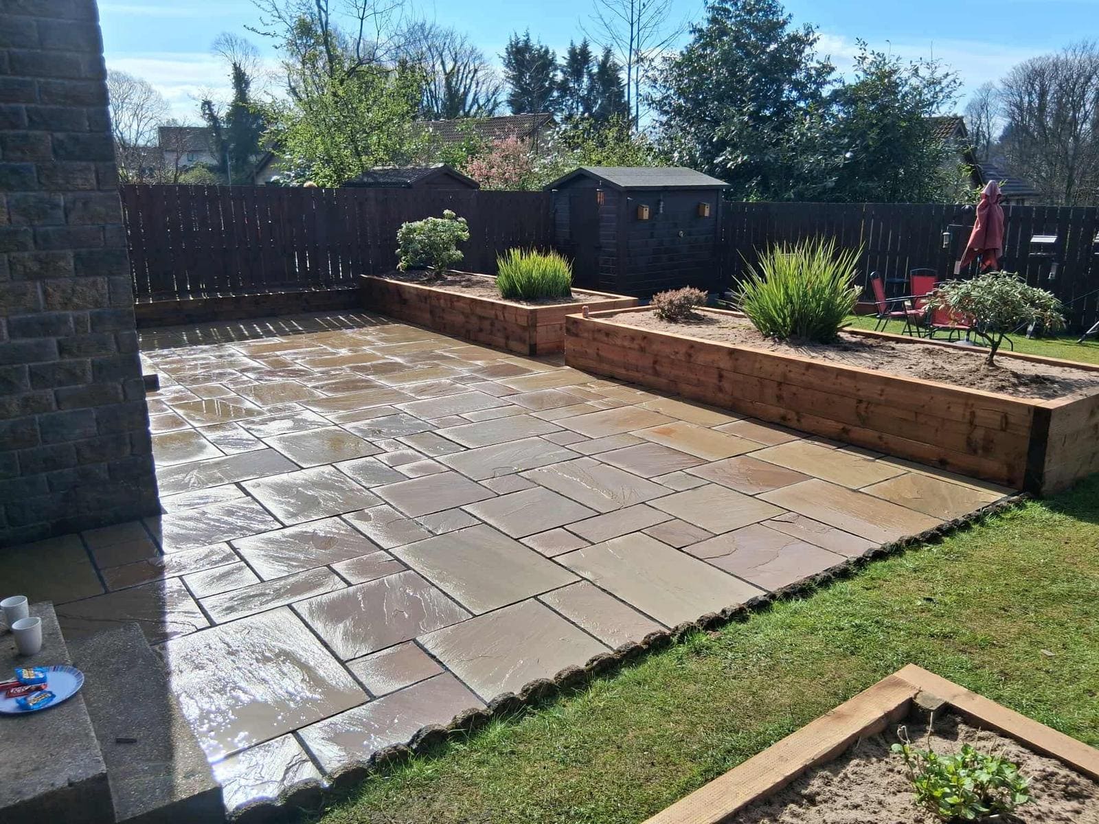 Natural sandstone patio installation